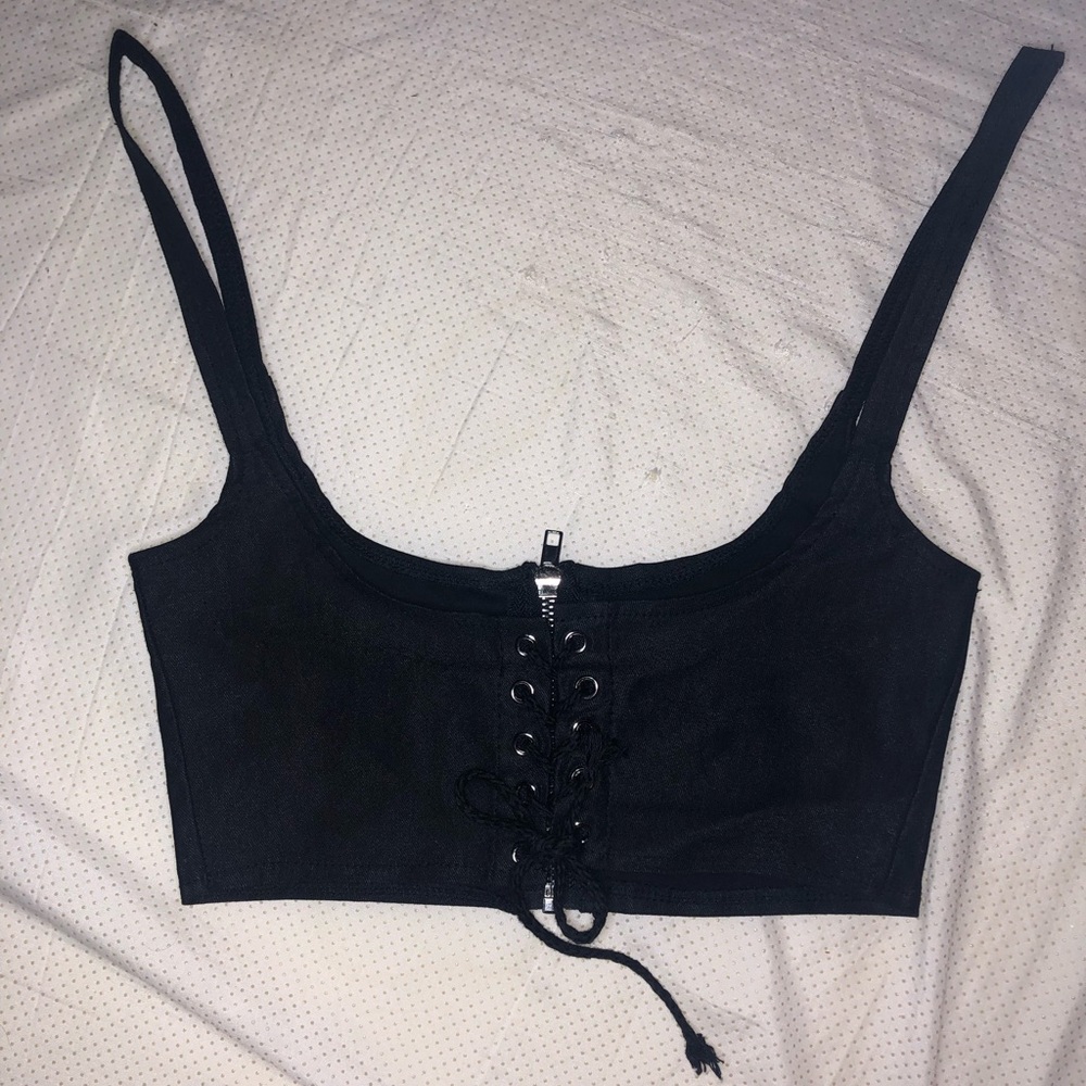Black crop adjustable corset top xs